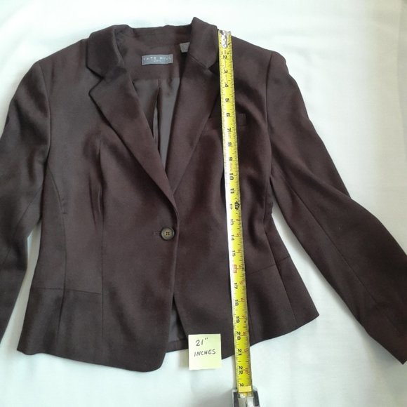 Kate Hill Chocolate Brown Faux Suede Blazer 6 Petite - Picture 6 of 8
